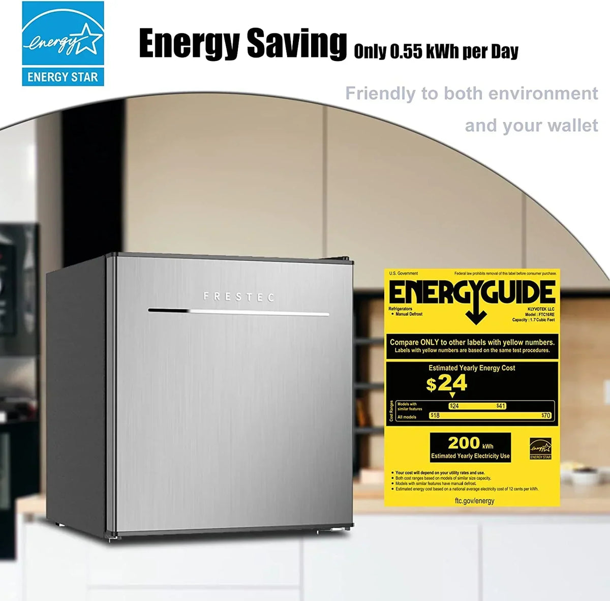 2026 NewFrestec 1.6 Cu.Ft Mini Fridge with Freezer, Compact Refrigerator, Energy Efficient for Office, Apartment, Dorm, Bedroom