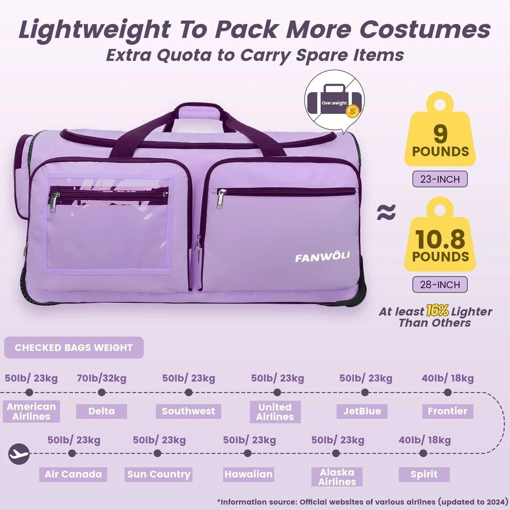 2026 NewFegat Dance Bag with Garment Rack - 28"Collapsible Rolling Competition Dance Duffle Bag Lightweight Costume Wheeled Suitcase for Dancers Shows Livestreamer Athletes