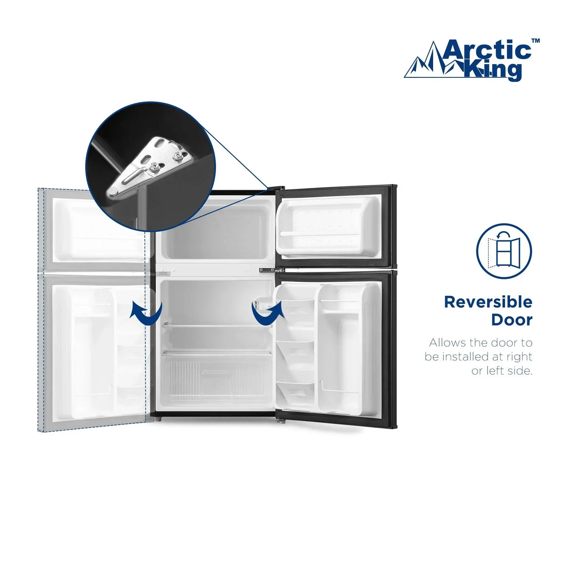 2026 NewArctic King 3.2 Cu ft Two Door Mini Fridge with Freezer, Stainless Steel, E-Star