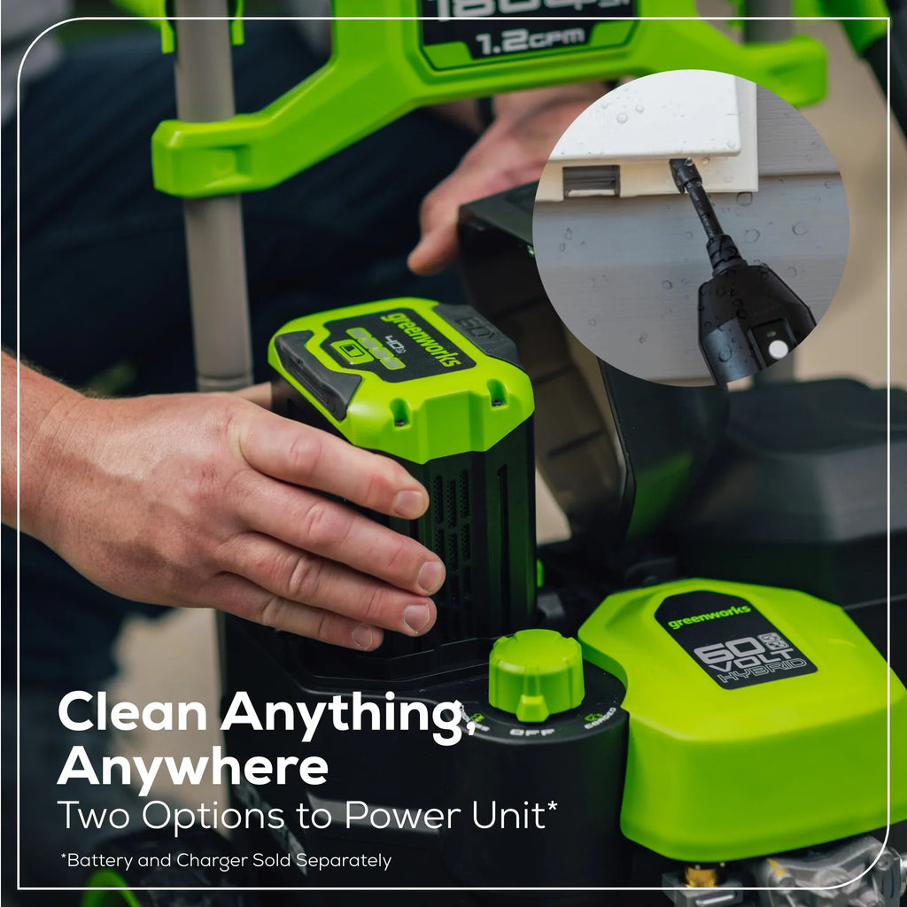 2026 NewGreenworks Hybrid 60V 1800 PSI at 1.2 GPM Electric Cold Water Pressure Washer 5109402T