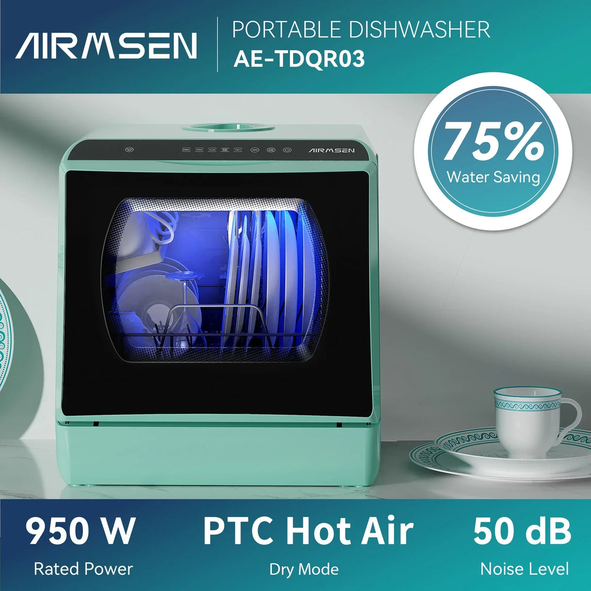 2026 NewAIRMSEN Portable Countertop Dishwasher with 5-Liter Built-in Water Tank and Air-Dry Function, 5 Washing Programs Mini Dishwasher, AE-TDQR03