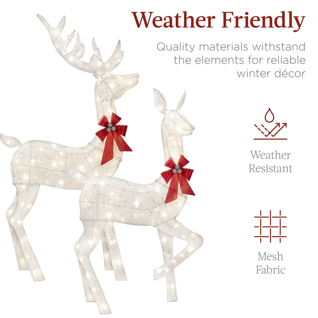2026 NewBest Choice Products 6.5ft 3-Piece Lighted Christmas Deer Set Outdoor Yard Decoration w/ 385 LED Lights, Stakes - Gold