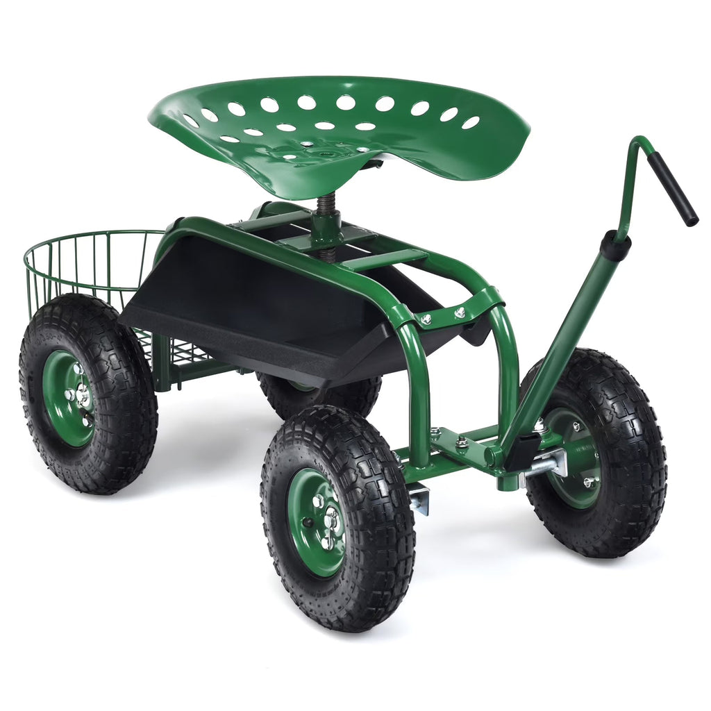 2026 NewCostway Garden Cart Rolling Work Seat for Planting with Extendable Handle Green