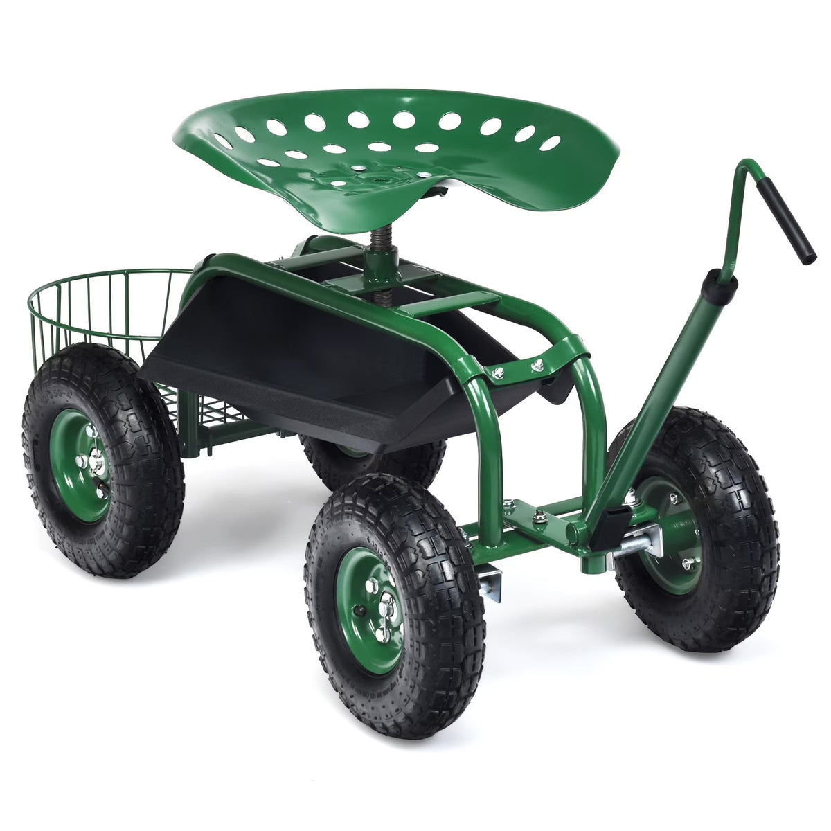 2026 NewCostway Garden Cart Rolling Work Seat for Planting with Extendable Handle Green