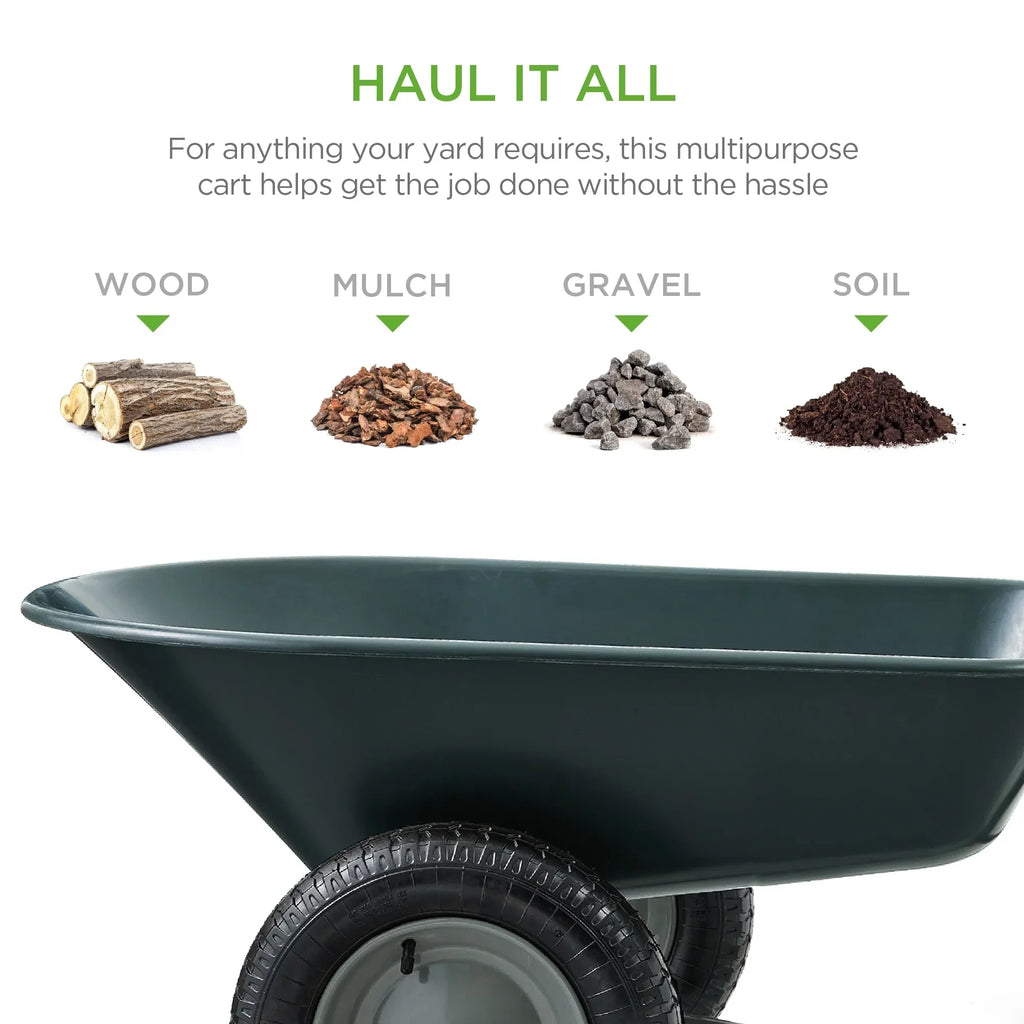 2026 NewBest Choice Products Dual-Wheel Home Wheelbarrow Yard Garden Cart for Lawn, Construction - Green