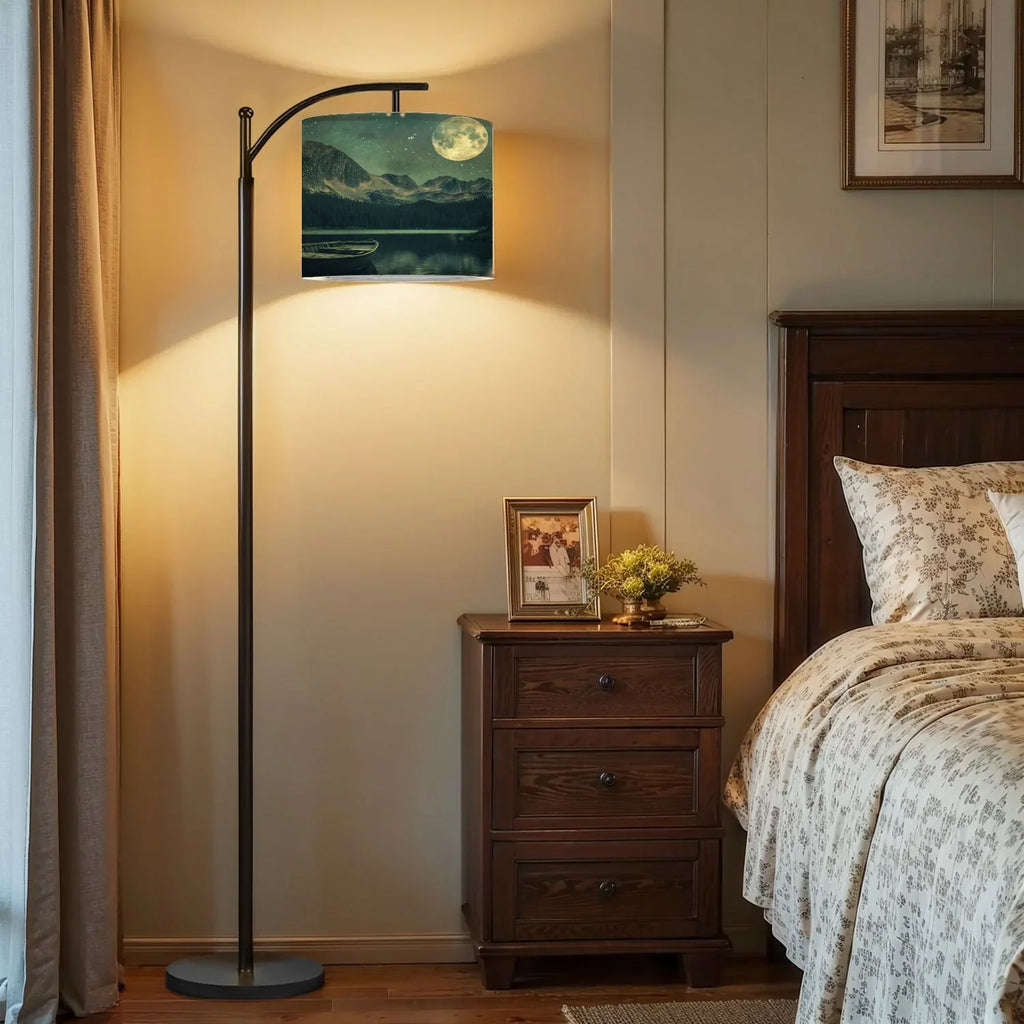 2026 New Arc Floor Lamp, 3 Color Temperatures Modern Floor Lamps Fall Autumn Maple Tree Forest Adjustable Tall Standing Reading Lamp with Linen Texture Shade
