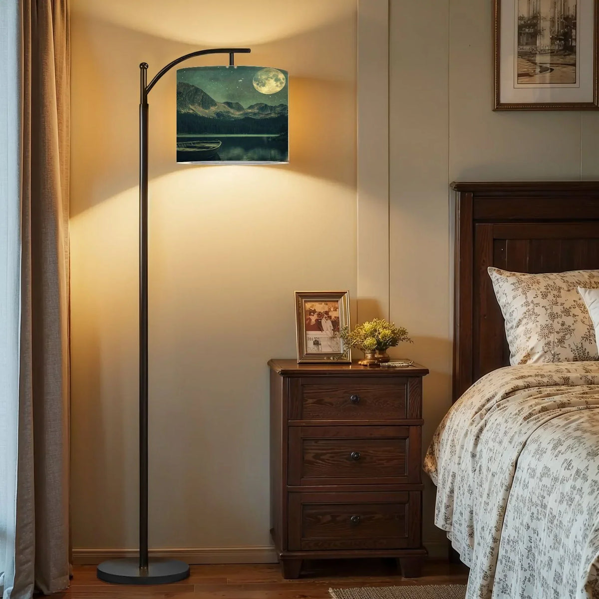 2026 New Arc Floor Lamp, 3 Color Temperatures Modern Floor Lamps Fall Autumn Maple Tree Forest Adjustable Tall Standing Reading Lamp with Linen Texture Shade