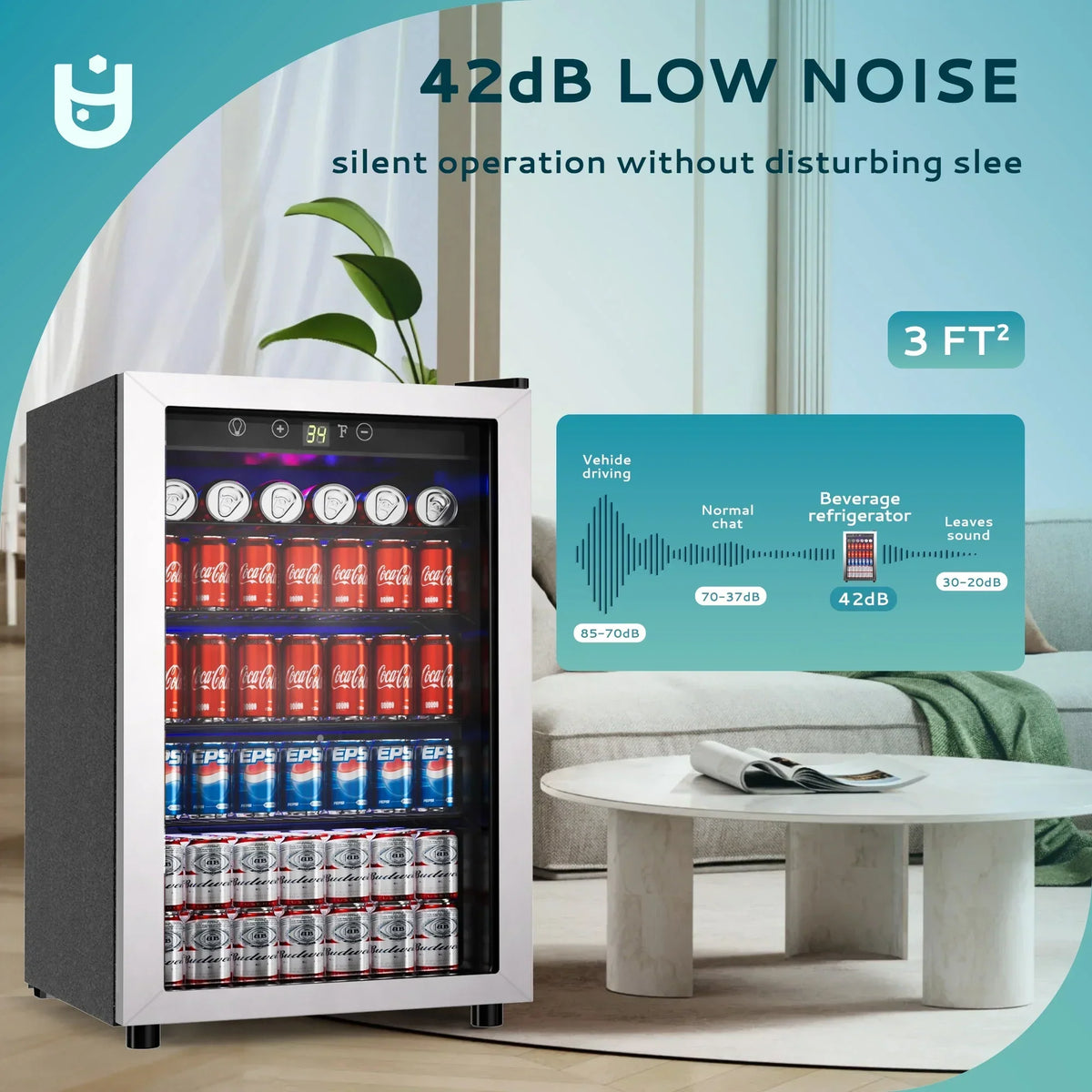 2026 NewEUHOMY 145 Can Beverage Refrigerator and Mine Cooler with Glass Door with Adjustable Shelves