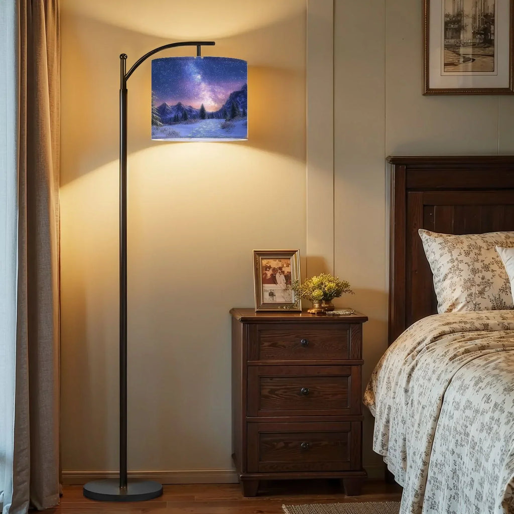 2026 New Arc Floor Lamp, 3 Color Temperatures Modern Floor Lamps Fall Autumn Maple Tree Forest Adjustable Tall Standing Reading Lamp with Linen Texture Shade