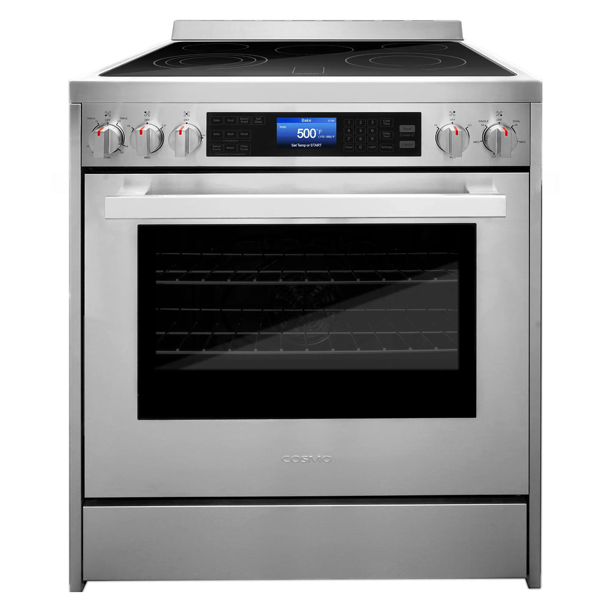 2026 NewCosmo 5 Piece Kitchen Appliance Packages with 30" Freestanding Electric Range 30" Island Range Hood 24" Built-in Fully Integrated Dishwasher French Door Refrigerator & 48 Bottle Wine Refrigerator