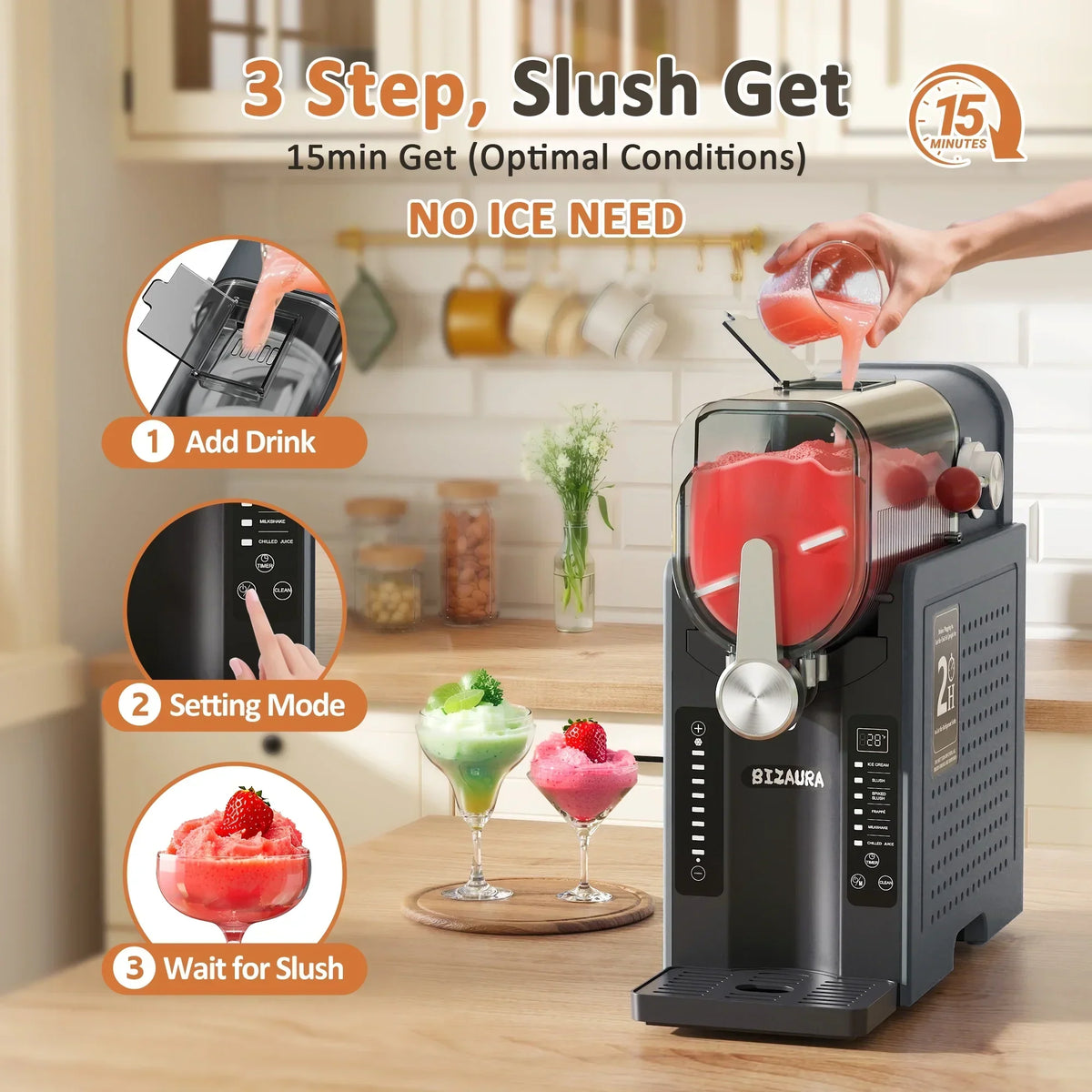 2026 NewBIZAURA Slushie Machine, Slushy Machine for Home No Ice Need, Professional Frozen Drink Maker, 6 Presets for Milkshakes, Frapp"s, Slush, Ice Cream