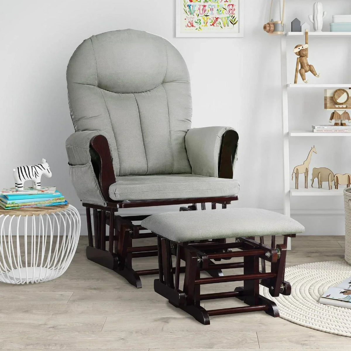 2026 NewBaby Relax Huntington Glider Rocker. Gray and Espresso