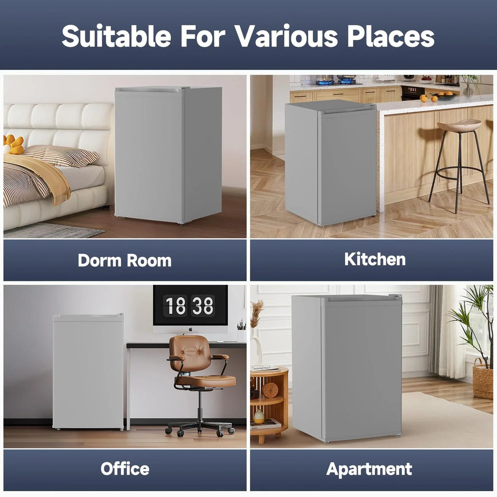 2026 NewSoonbuy Compact Mini Fridge with Freezer, 4.3 Cu.Ft Single Door Refrigerator with Adjustable Temperature, Removable Shelves & Crisper Drawer, Energy Efficient Small Fridge for Bedroom, Office, Dorm, R