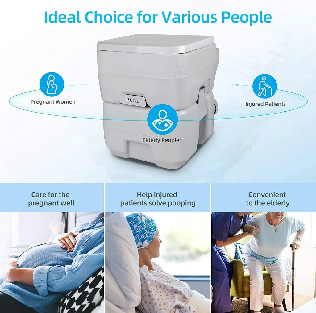 2026 NewDextrus 5.3 Gallon Portable Toilet With Detachable Tank, Double Outlet Water Spout, Press Flush Pump, Travel RV Potty for Camping, Boating, Hiking, Trips, White&Gray