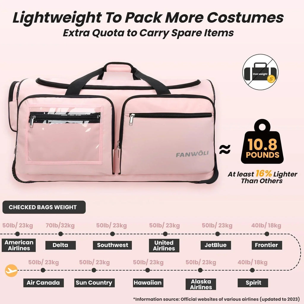 2026 NewFegat Dance Bag with Garment Rack - 28"Collapsible Rolling Competition Dance Duffle Bag Lightweight Costume Wheeled Suitcase for Dancers Shows Livestreamer Athletes