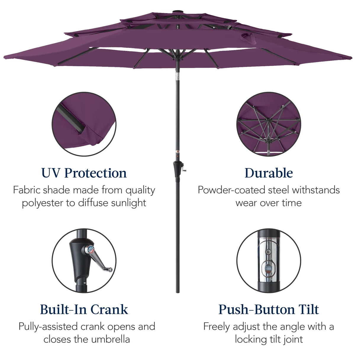 2026 NewBest Choice Products 10ft 3-Tier Patio Umbrella, Market Sun Shade w/ Tilt Adjustment, Easy Crank - Red