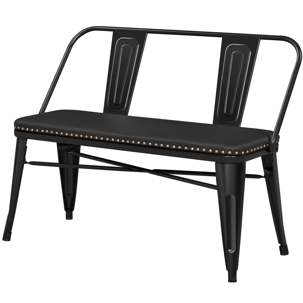 2026 NewYaheetech Industrial Metal Dining Bench with Upholstered Seat,Black