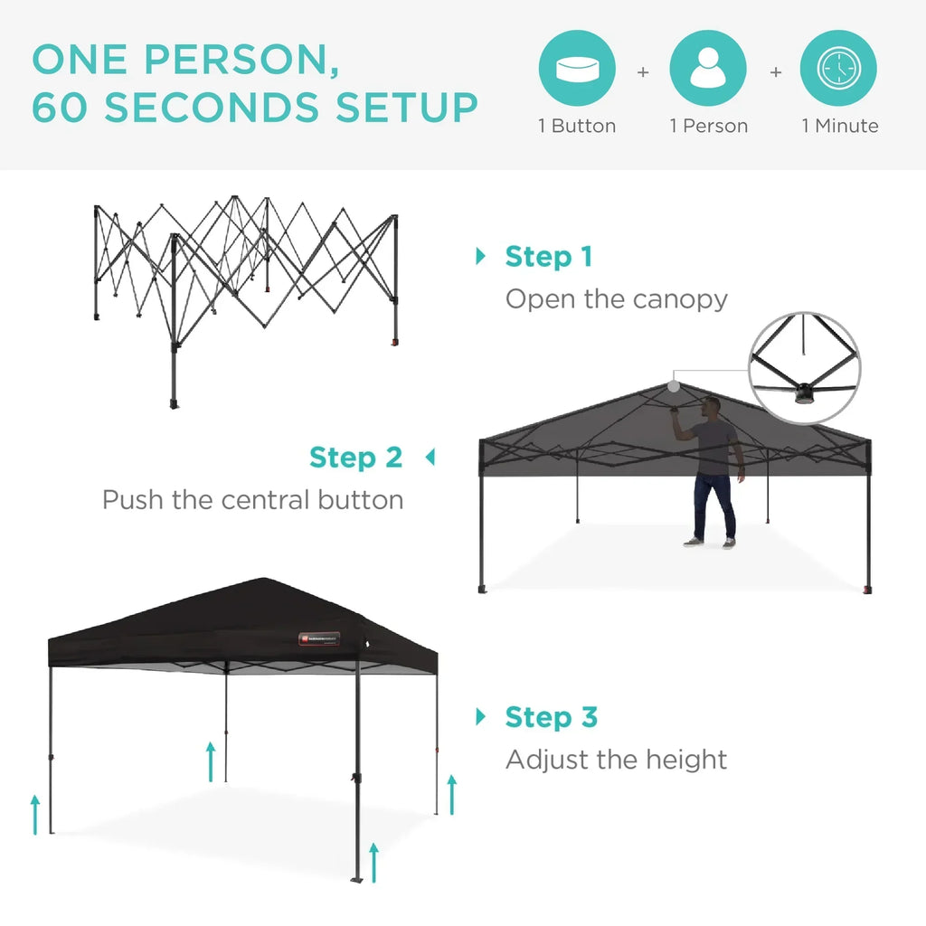 2026 NewBest Choice Products 12x12ft Easy Setup Pop Up Canopy w/ 1-Button Setup, Wheeled Case, 4 Weight Bags - Navy Blue