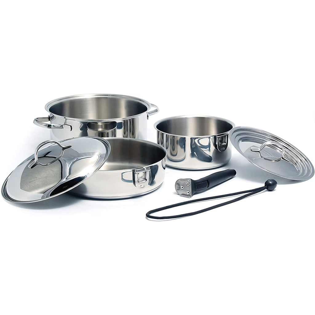 2026 New Camco Premium Ceramic Nesting Cookware Set- Non Stick Pans and Pots with Removable Handles, Space Efficient Excellent for RVs and Compact Kitchens