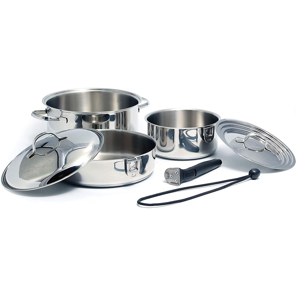 2026 New Camco Premium Ceramic Nesting Cookware Set- Non Stick Pans and Pots with Removable Handles, Space Efficient Excellent for RVs and Compact Kitchens