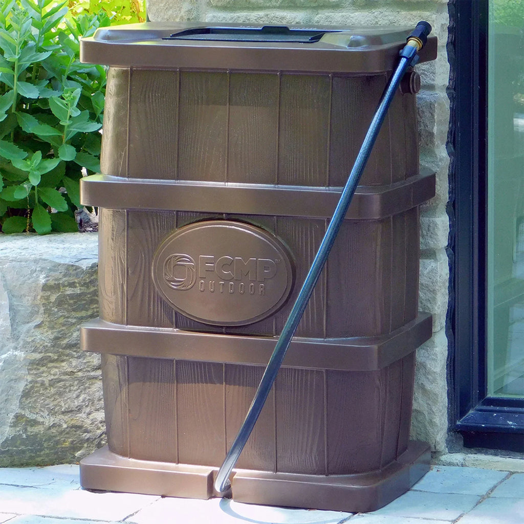 2026 NewFCMP Outdoor WG4000-GRY Home Outdoor Wood Grain Rain Water Catcher Barrel
