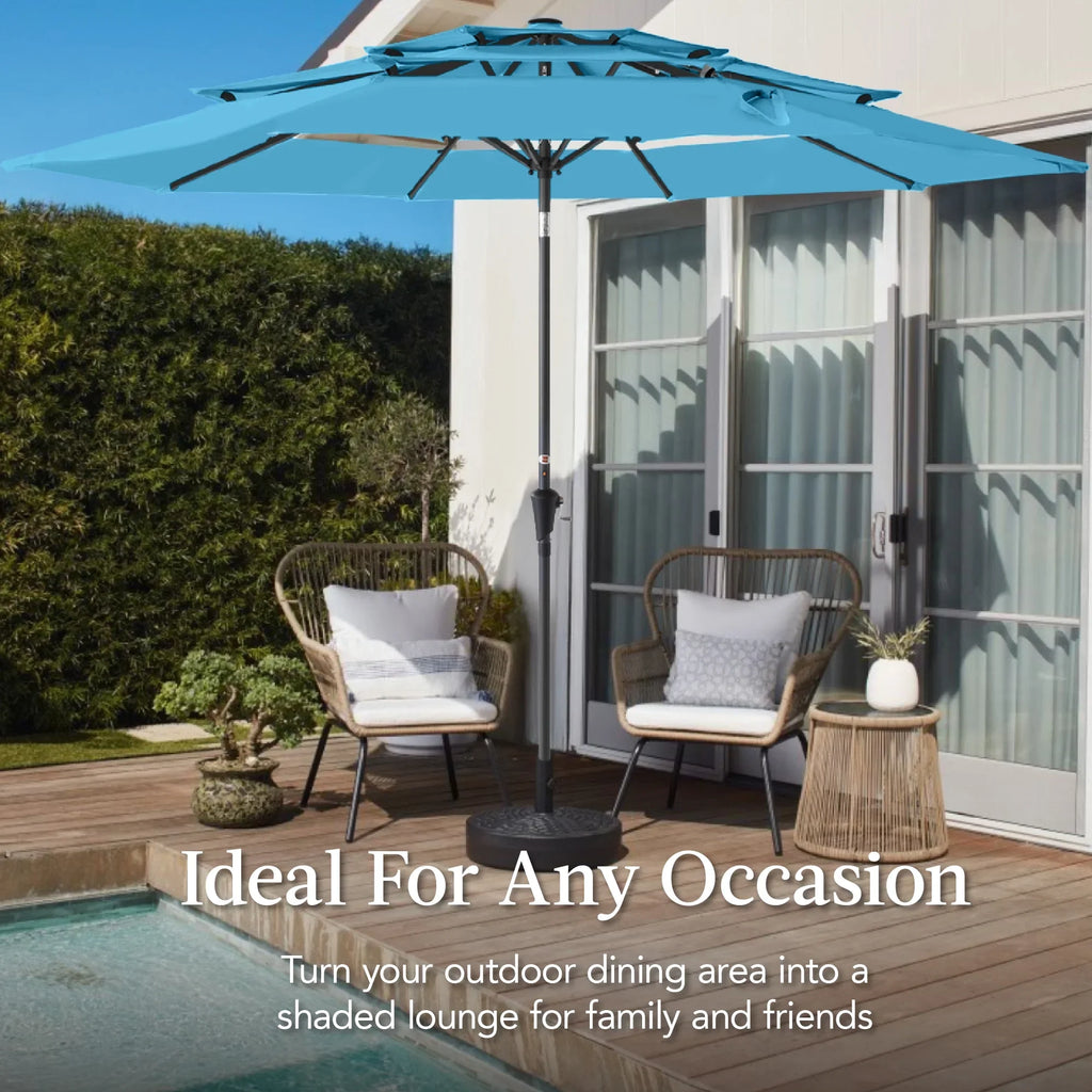 2026 NewBest Choice Products 10ft 3-Tier Patio Umbrella, Market Sun Shade w/ Tilt Adjustment, Easy Crank - Red