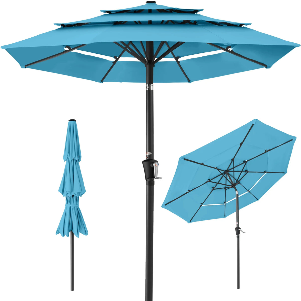 2026 NewBest Choice Products 10ft 3-Tier Patio Umbrella, Market Sun Shade w/ Tilt Adjustment, Easy Crank - Red