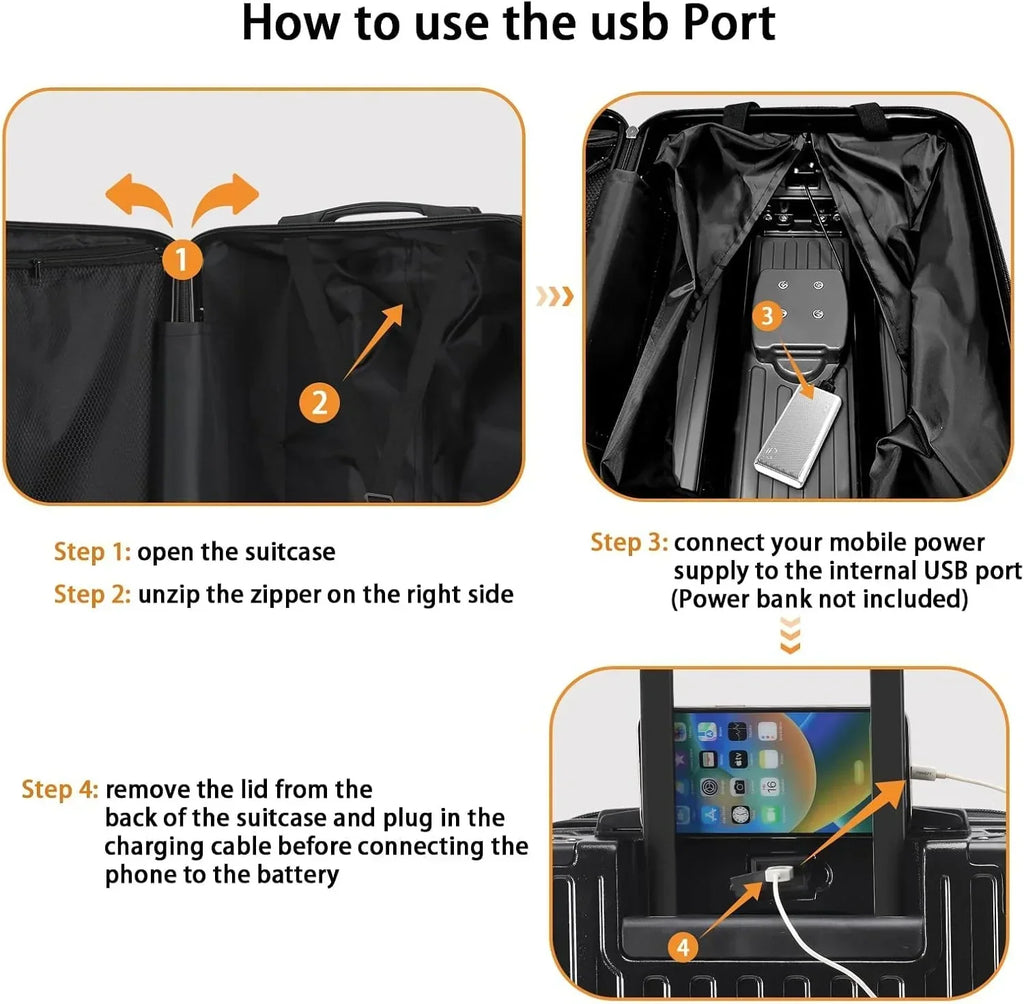 2026 New20 Inch Carry On Luggage With Cup Holder & USB Port, Airline Approved TSA-locked Luggage, Lightweight PC Material Travel Suitcase With 360" Spinner Wheel