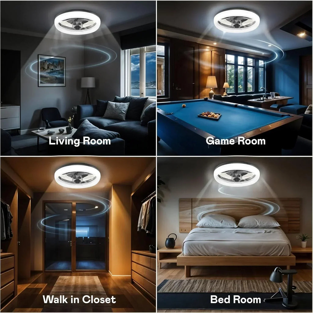 2026 NewCannonX 14" Low Profile Ceiling Fans with Lights and Remote, Modern Fandelier Ceiling Fan with Light, 6 Speeds, 3 Lighting Modes 3500K-5500K, Flush Mount for Bedroom, LED 2200 Lumens