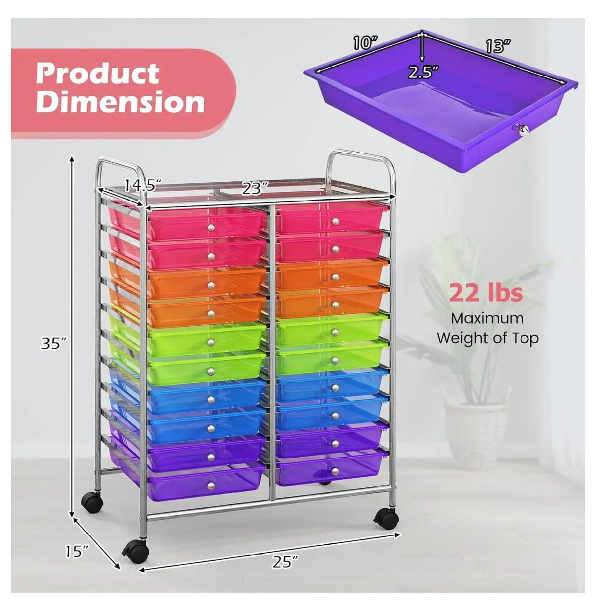2026 New20 Drawers Storage Cart w/Rolling Wheels, Semi-Transparent Mobile Rolling Drawer Cart for School Classroom Office Home Salon, Files Scrapbook Craft Organizer, Utility Cart on Wheels (Clear)
