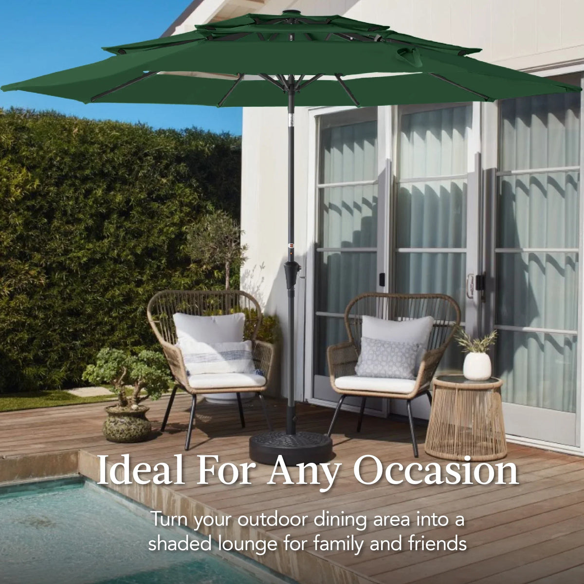 2026 NewBest Choice Products 10ft 3-Tier Patio Umbrella, Market Sun Shade w/ Tilt Adjustment, Easy Crank - Red
