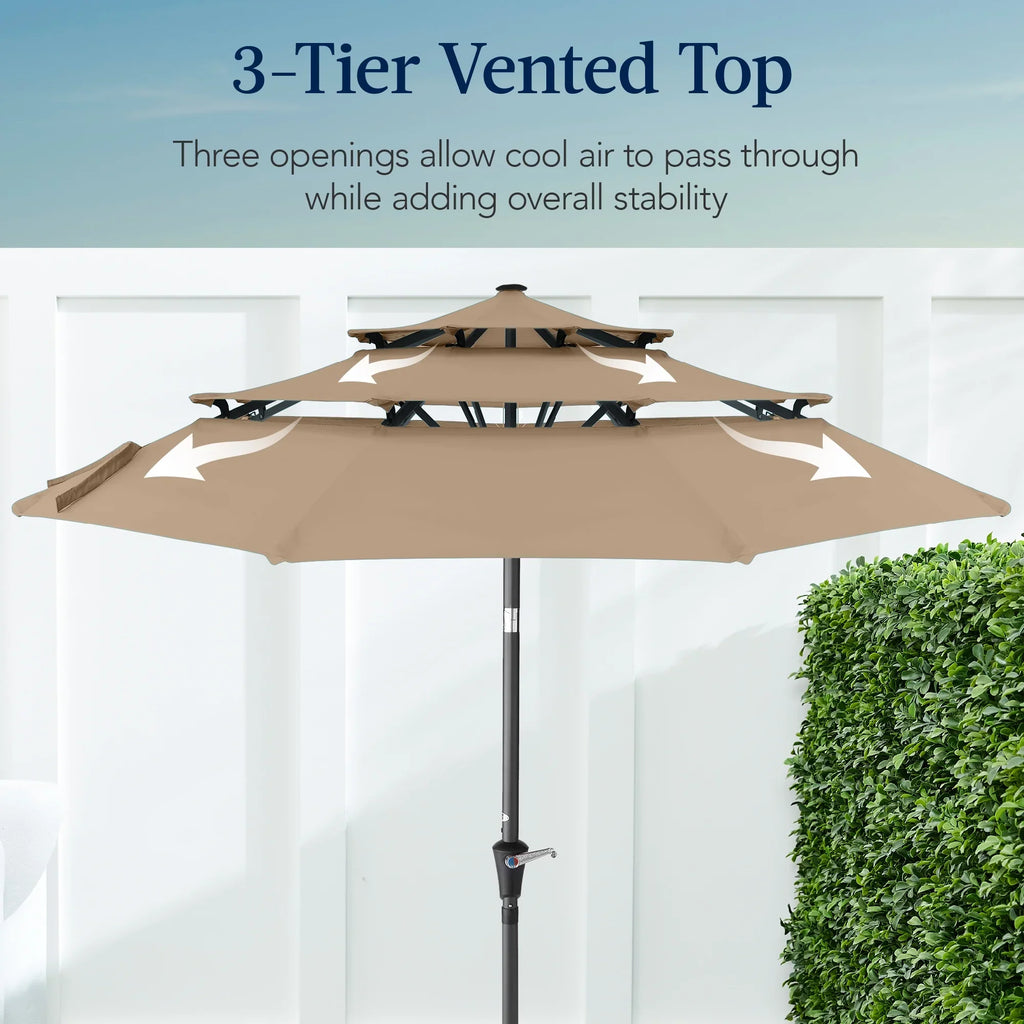 2026 NewBest Choice Products 10ft 3-Tier Patio Umbrella, Market Sun Shade w/ Tilt Adjustment, Easy Crank - Red