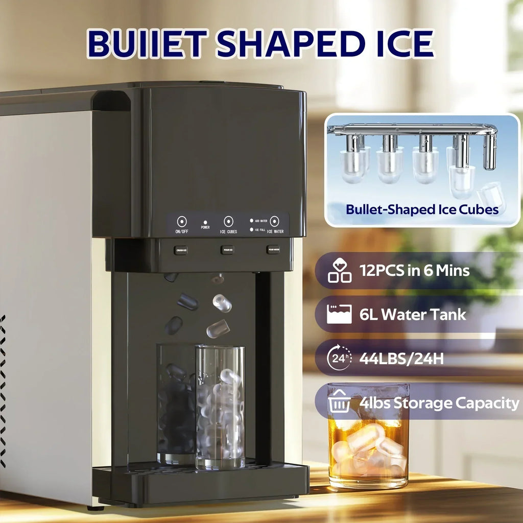 2026 NewAdvwin 3 in 1 Water Dispenser with Ice Maker Countertop, Bullet Ice, Crushed Ice, Water Cooler, 44Lbs/24H, 12 Ice Cube/6Min, Self-cleaning, 4Lbs Ice Storage, Home, Kitchen, Party, RV