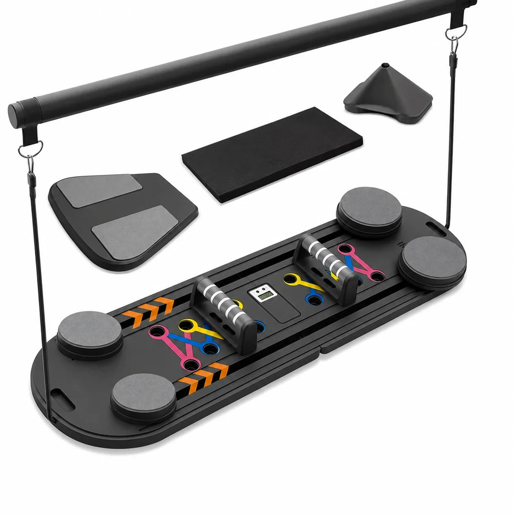 12-in-1 Foldable Pilates Reformer Board with Ergonomic Handles, Resistance Bands and Digital Timer, 330 lb Capacity, Black