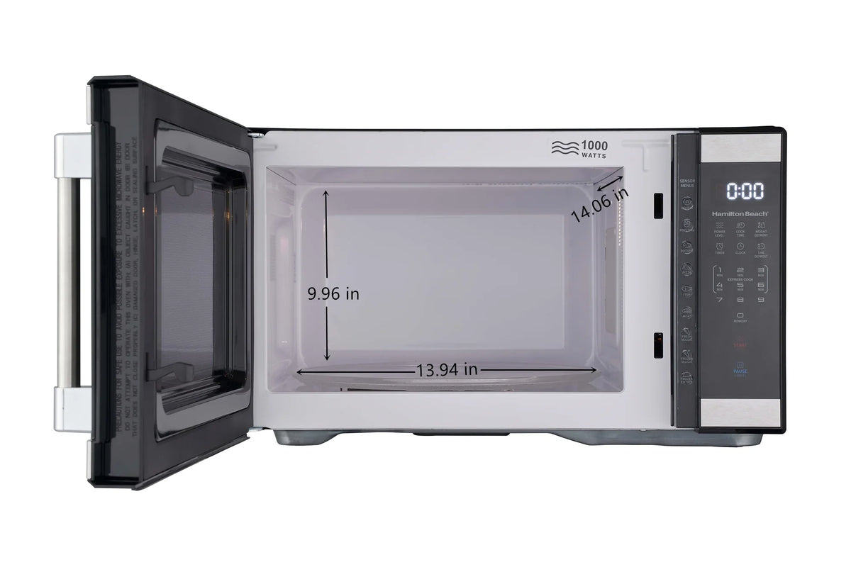 Hamilton Beach 1.1 Cu. Ft. Countertop Microwave Oven, 1000 Watts, White Stainless Steel