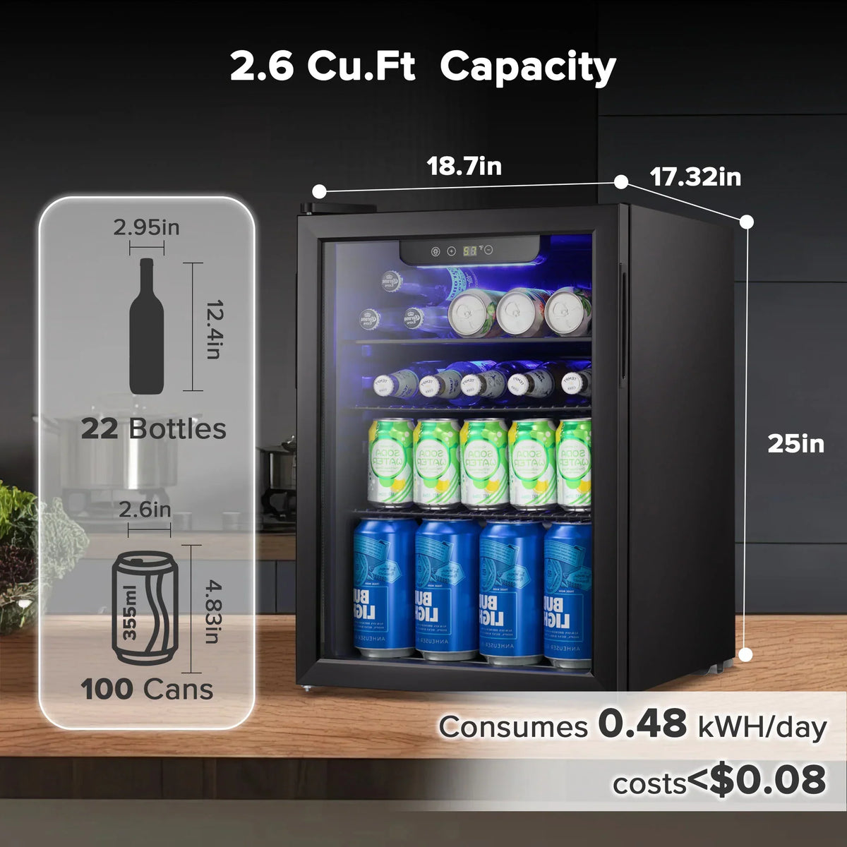 2026 NewAuseo 1.3 Cu.ft. Mini Beverage Refrigerator Cooler - 55 Can &12 Bottle Mini Fridge with Double Glass Door, for Home/Bar/Office, Electronic touch control