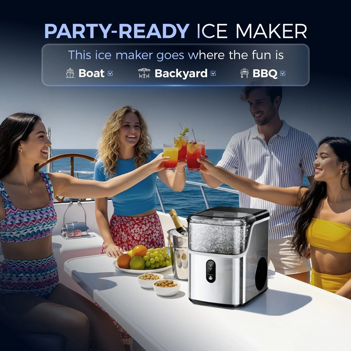 2026 NewSimzlife Nugget Ice Maker Countertops, 35.9lbs Per Day Portable Pebble ice machine, Crushed Sonic ice maker with Soft Chewable Ice for Home, Party, RV, Camping, Stainless Steel Silver