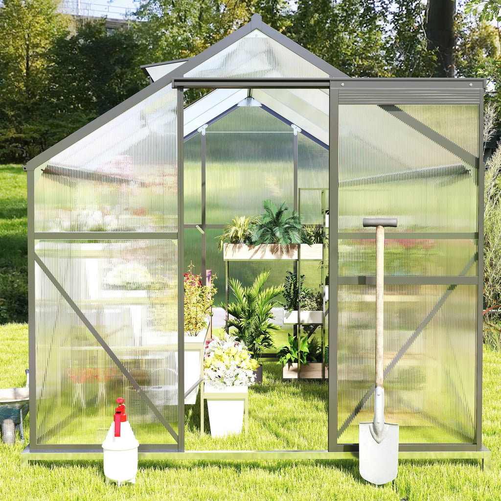 2026 NewAsofer 6' x 4' Greenhouse for Outdoors, Aluminum Walk-in Green Houses shed with Rain Gutter and Roof Vent for Backyard