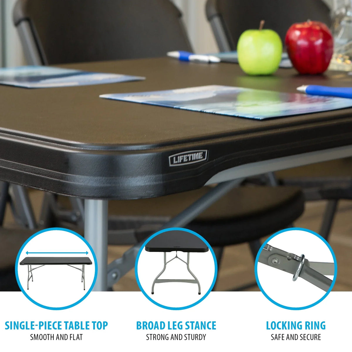 Lifetime 6 Foot Rectangle Folding Table, Indoor/Outdoor Commercial Grade, Black (280350)