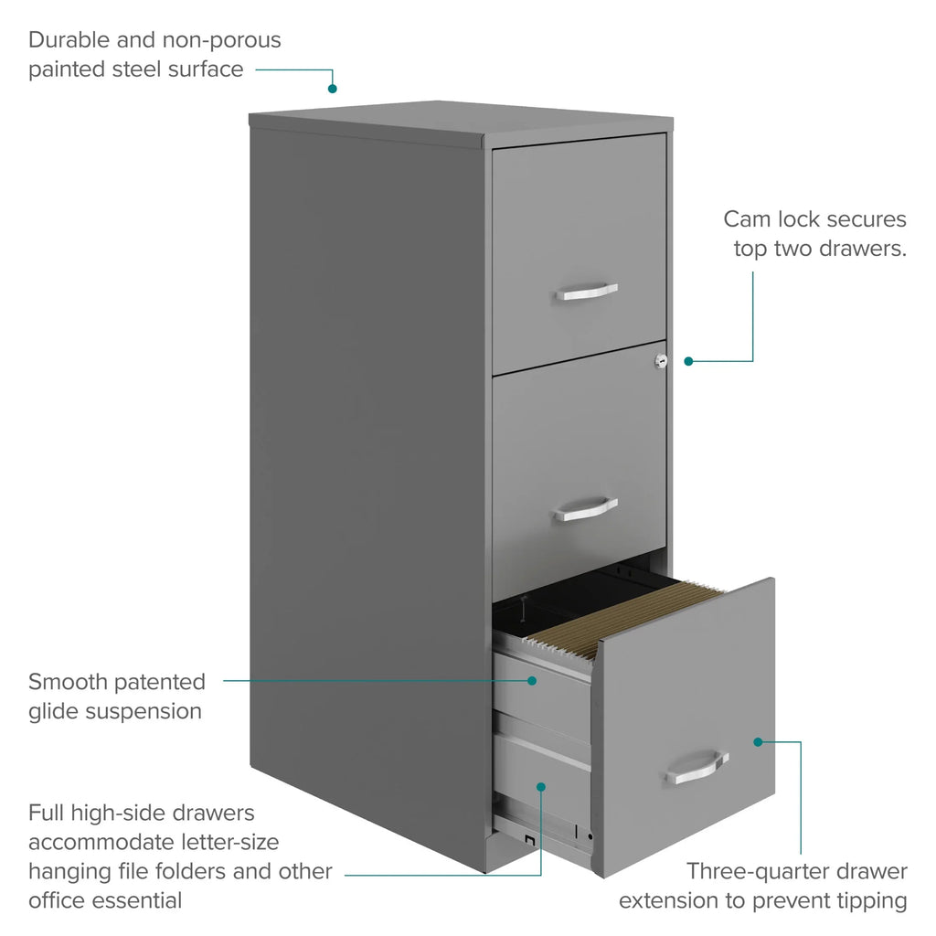 2026 NewSpace Solutions 18" Deep 3 Drawer Smart Letter Width Vertical File Cabinet, Navy