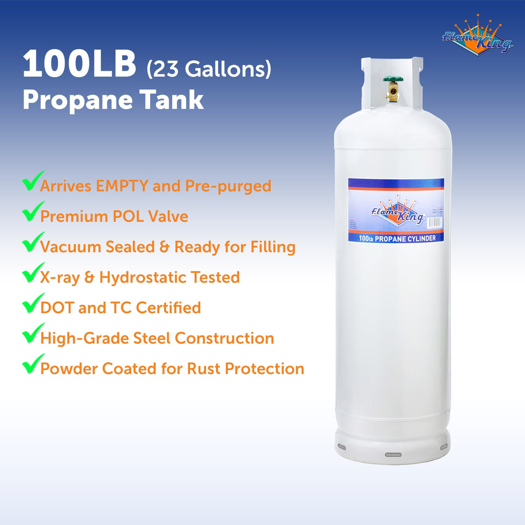Flame King 100LB Empty Refillable LP Cylinder with POL Valve Steel Propane tank