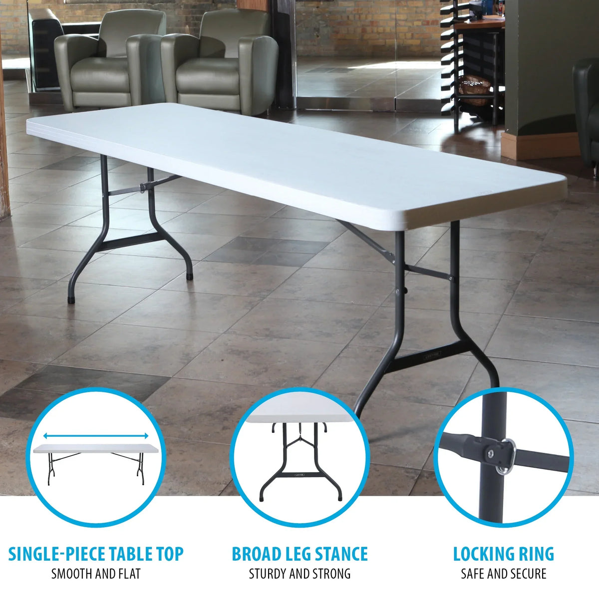 Lifetime Combo Set of (4) 8 - Foot Rectangle Folding Tables & (32) Chairs, Indoor/Outdoor Use, White (80147)
