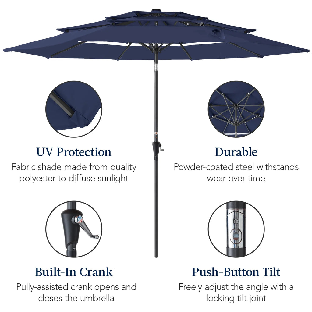 2026 NewBest Choice Products 10ft 3-Tier Patio Umbrella, Market Sun Shade w/ Tilt Adjustment, Easy Crank - Red