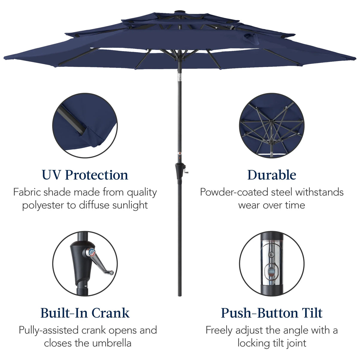 2026 NewBest Choice Products 10ft 3-Tier Patio Umbrella, Market Sun Shade w/ Tilt Adjustment, Easy Crank - Red