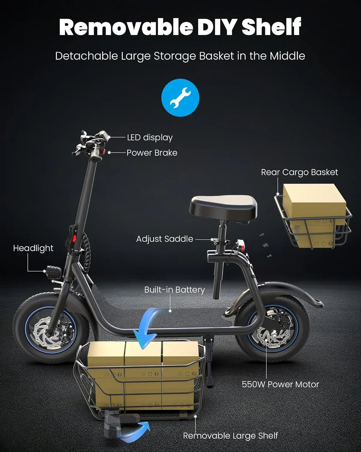 2026 NewElectric scooter for adults with large center basket