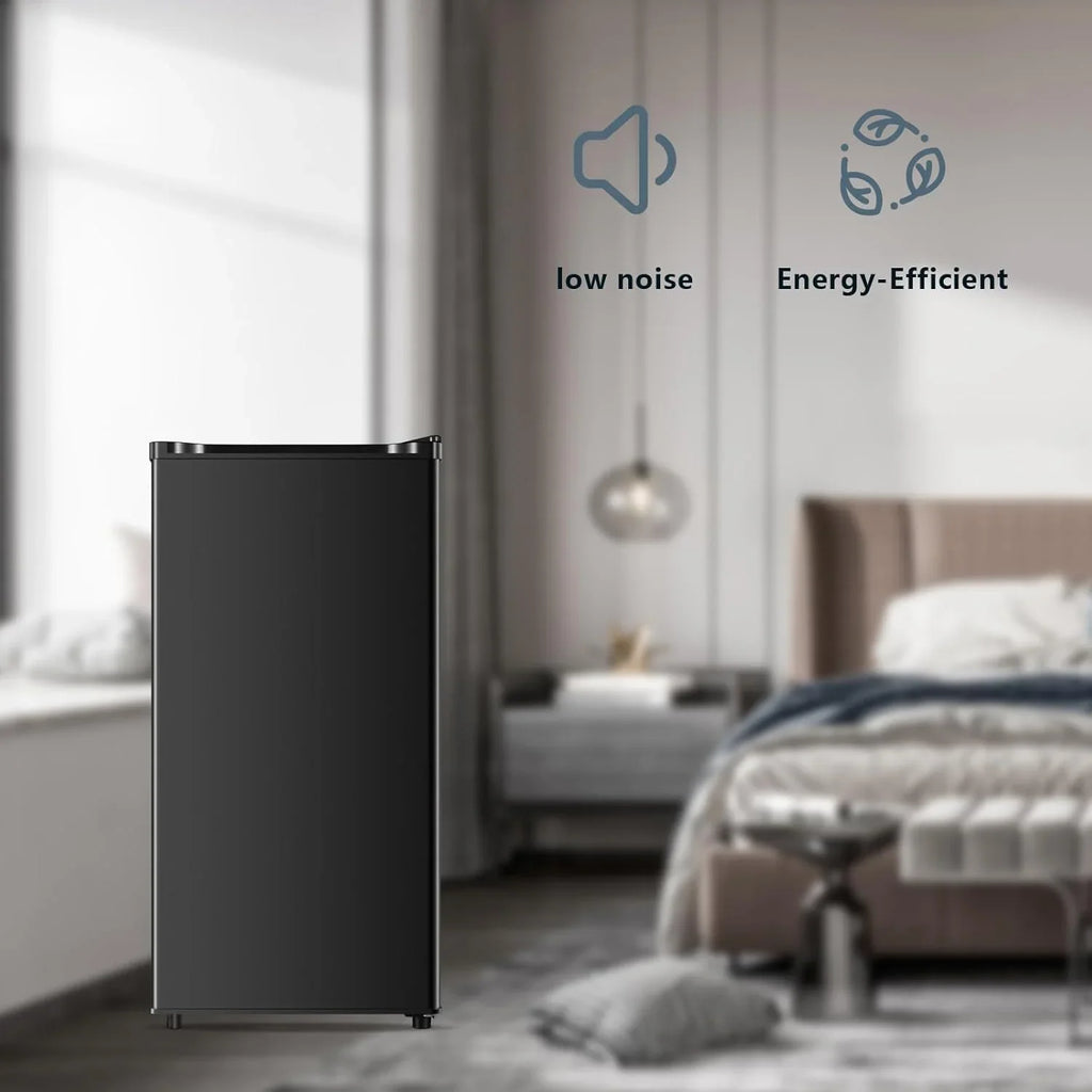 2026 New Seaoola Mini Fridge with Freezer, Single Door 4.4 Cu.Ft, Compact Mini Refrigerator, LED Light, Adjustable Thermostat, Removable Glass Shelves, Small Refrigerator for Dorm/Office/Bedroom(Black)