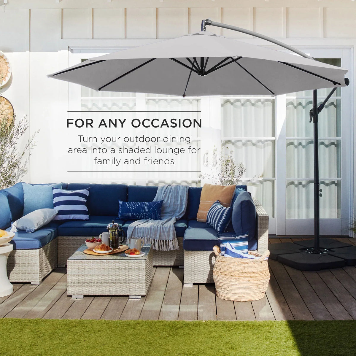 2026 NewBest Choice Products 10ft Offset Hanging Outdoor Market Patio Umbrella w/ Easy Tilt Adjustment - Tan