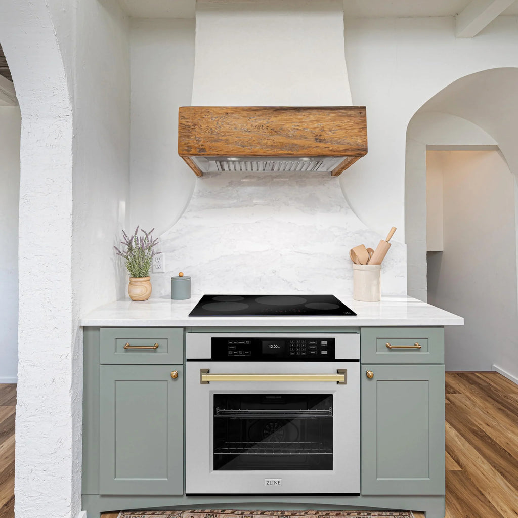 2026 NewZLINE 30" Autograph Single Wall Oven with Air Fry and Self-Clean in DuraSnow?? Stainless Steel and Gold Handle, WASSZ-30-G