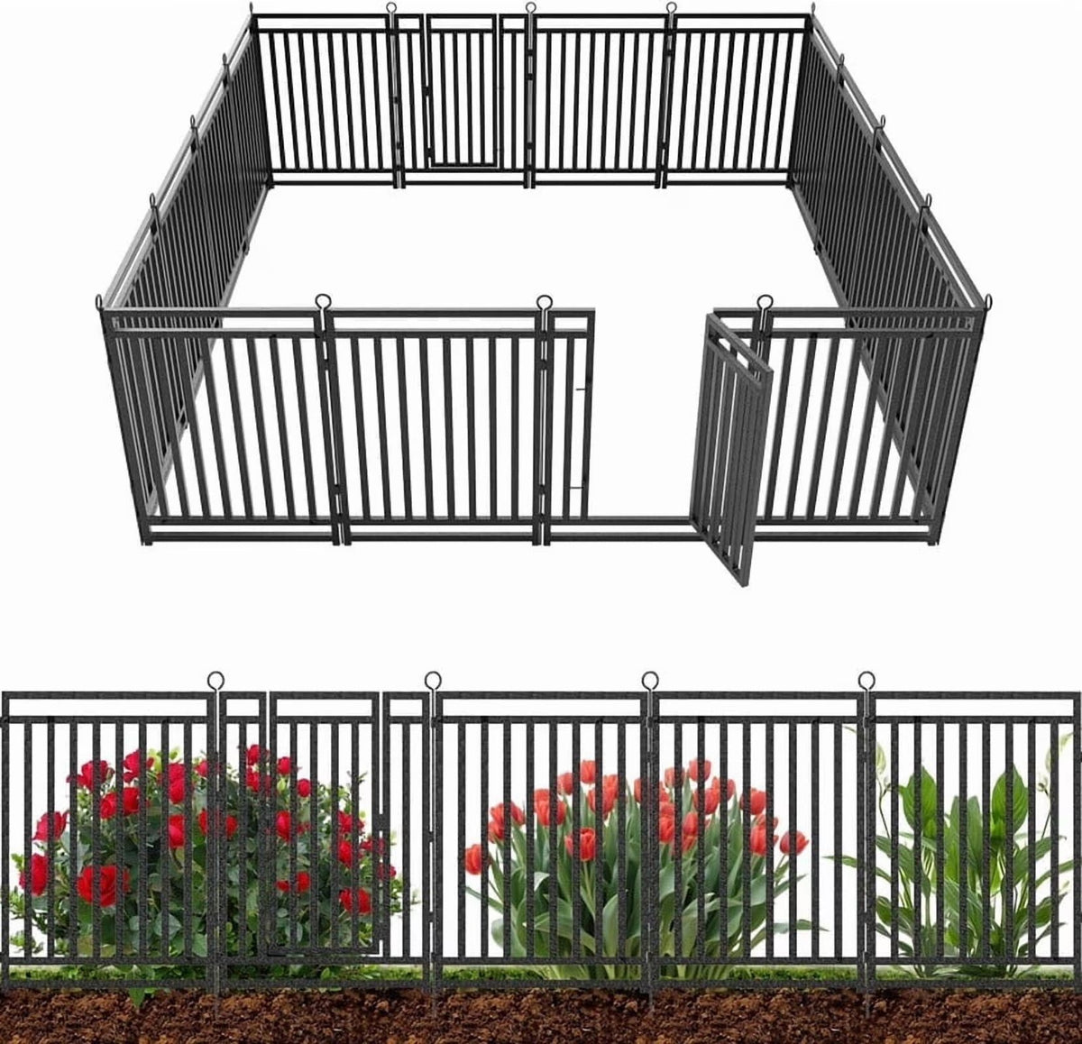 Petorldog Decorative Garden Fence Metal Dog Fence Outdoor for Yard, 36ft (L) x 40in (H), 14 Panels + 2 Gates, No Dig