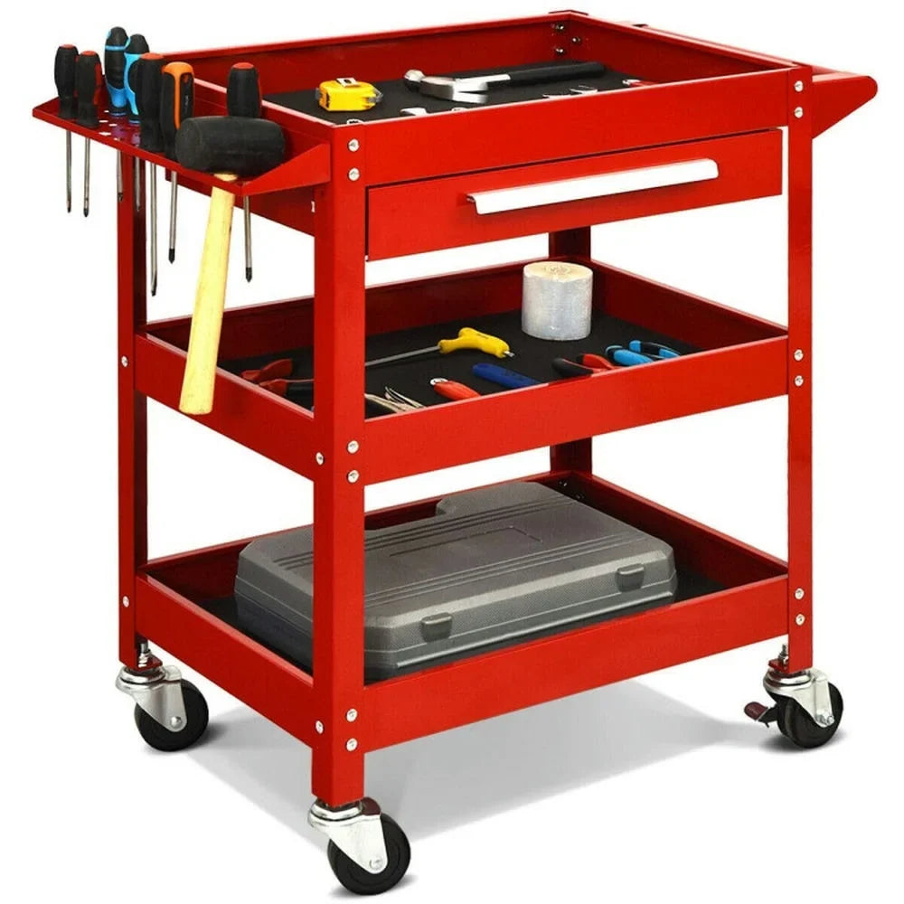 2026 New Spaco Rolling Tool Cart Mechanic Cabinet Storage ToolBox Organizer with Drawer-Black, Utility Cart on Wheels for Warehouse Garage Cleaning Office